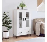 Highboard White 69.5x31x115cm Engineered Wood 2 Door 1 Drawer Black Legs Minimal