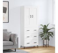 Highboard White 69.5x34x180 cm Engineered Wood 4-Door Buffet Storage Modern Slim