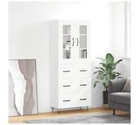 Highboard White 69.5x34x180 cm Engineered Wood 4-Door Glass Sideboard SlimUnit