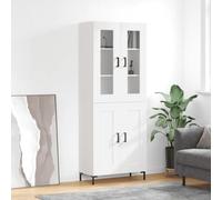Highboard White 69.5x34x180 cm Engineered Wood & Glass Cabinet with Metal Feet
