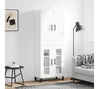 Highboard White 69.5x34x180 cm Engineered Wood Glass Doors Metal Feet Storage UK