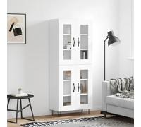 Highboard White 69.5x34x180 cm Engineered Wood Glass Metal Feet Storage Top Slim