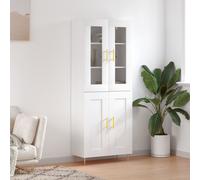 Highboard White 69.5x34x180 cm Engineered Wood Glass Metal Modern Storage Slim+