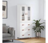 Highboard White 69.5x34x180 cm Engineered Wood Glass Metal Modern Storage Units