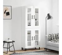 Highboard White 69.5x34x180 cm Engineered Wood Glass Metal Slim Tall Cabinet Pro