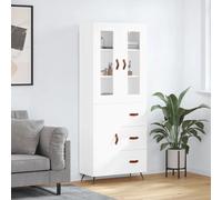 Highboard White 69.5x34x180 cm Engineered Wood Glass Metal Storage Slim Cabinet