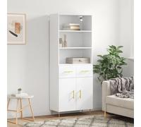 Highboard White 69.5x34x180 cm Engineered Wood Gold Iron Legs Modern MidCentury