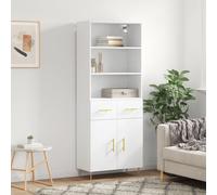 Highboard White 69.5x34x180 cm Engineered Wood Gold Iron Legs Modern MidCentury