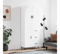 Highboard White 69.5x34x180 cm Engineered Wood Metal Feet 1 Door 3 Drawers Slim