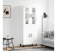 Highboard White 69.5x34x180 cm Engineered Wood & Metal Feet, Glass Door Storage