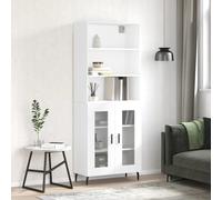 Highboard White 69.5x34x180 cm Engineered Wood Metal Feet Glass Shelf Tall Slim