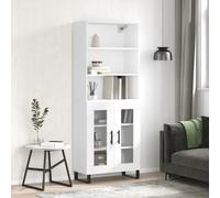 Highboard White 69.5x34x180 cm Engineered Wood Metal Feet Glass Shelves Storage