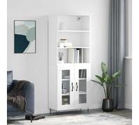 Highboard White 69.5x34x180 cm Engineered Wood Metal Feet Modern Storage Cabinet