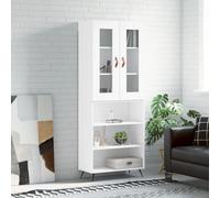 Highboard White 69.5x34x180 cm Engineered Wood Metal Feet Modern Storage Unit.