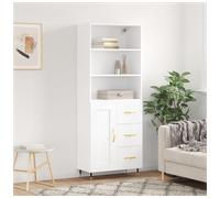 Highboard White 69.5x34x180 cm Engineered Wood Slim Home 2-Door Gold Bow Pulls