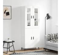 Highboard White 69.5x34x180 cm Engineered Wood Storage Cabinet Modern Metal Feet