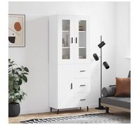 Highboard White 69.5x34x180 cm Engineered Wood Storage Cabinet Slim Metal Legs