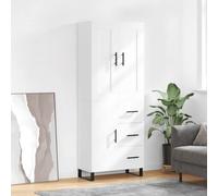Highboard White 69.5x34x180 cm Engineered Wood Storage Cabinet with Metal Feet.