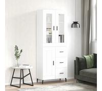 Highboard White 69.5x34x180 cm EngineeredWood Metal Feet Glass Accent StorageBox