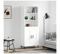 Highboard White 69.5x34x180cm Engineered Wood 2 Drawers 2 Doors Modern Slimline