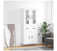 Highboard White 69.5x34x180cm Engineered Wood 4-Door Modern Storage Slim Cabinet