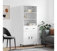 Highboard White 69.5x34x180cm Engineered Wood & Glass 2-Door Modern Slim Storage