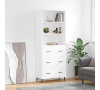 Highboard White 69.5x34x180cm Engineered Wood & Glass 2-Door Modern Storage Unit