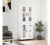 Highboard White 69.5x34x180cm Engineered Wood Metal Feet Glass Door Storage Slim