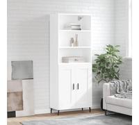 Highboard White 69.5x34x180cm Engineered Wood Metal Feet Modern Storage Cabinet