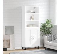 Highboard White 69.5x34x180cm Engineered Wood Metal Feet Modern Storage Cabinet