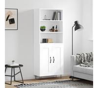 Highboard White 69.5x34x180cm Engineered Wood Storage Cabinet with Hairpin Legs