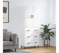 Highboard White 69.5x34x180cm Engineered Wood with Metal Feet Modern Cabinet Pro