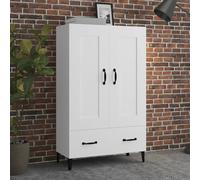 Highboard White 70x31x115cm Engineered Wood & Iron Industrial Storage w/1 Drawer