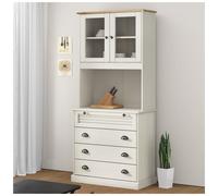 Highboard White 80x40x176 cm Solid Pine Wood Glass Doors Metal Handles Shutter +