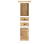 Highboard White Brown Solid Wood Mango 40 x 30 x 128 cm with 1 Compartment 2 Drawers and 1 Door Chest of Drawers for Living Room Bedroom Hallway with Storage Space and Modern Design