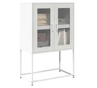 Highboard White Cold-Rolled Steel 68x39x107cm 4-Compartment 2-Door Slim Storage