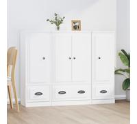 Highboard White Engineered Wood 132x35.5x103.5cm 3-Piece Storage Modern Cabinet