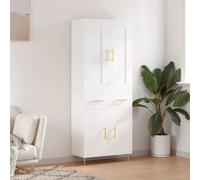 Highboard White Engineered Wood 69.5x34x180 cm 4 Doors Gold Accents Modern Sleek