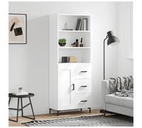 Highboard White Engineered Wood 69.5x34x180cm 2 Drawers 2 Doors Minimal Slimline