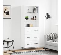 Highboard White Engineered Wood & Metal 69.5x34x180 cm Slim Tall Storage Cabinet