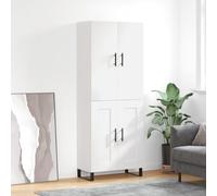 Highboard White Engineered Wood & Metal 69.5x34x180 cm Storage Cabinet with Feet