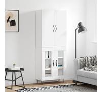 Highboard white engineered wood metal feet 69.5x34x180 cm 2 glass doors storage