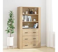 Highboard White Engineered Wood Sonoma Oak Effect 80x33x80 cm Wall-Mount Shelf