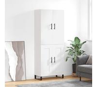 Highboard White Engineered Wood with Metal Feet 69.5x34x180 cm Modern Ideal Home