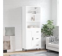 Highboard White Engineered Wood with Metal Feet 69.5x34x180 cm Storage Cabinet.