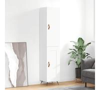 Highboard White High Gloss 34.5x34x180 cm Engineered Wood Metal Feet Single Door