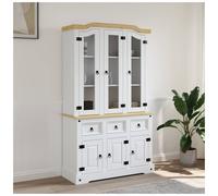 Highboard White Pinewood Storage Cabinet 112x43x196cm Rustic Glass 3-Drawer Tall