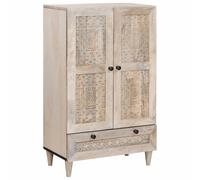 Highboard White Solid Mango Wood 60x33x100cm 2 Shelves 1 Drawer Minimalist Style