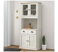 Highboard White Solid Pine Wood 80x40x176 cm Glass Doors Metal Handles Storage