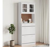 Highboard White Solid Pine Wood with Glass Doors 77x35x188cm Tall Storage